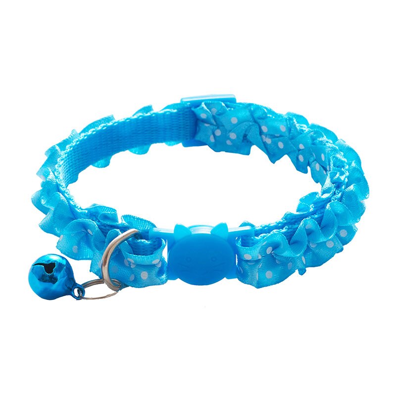 Adjustable Buckle Collar For Cat Puppy Pet Supplies Lovely Cat Dog Lace Collar With BellCat Dog Accessories Small Dog Chihuahua: Sky Blue