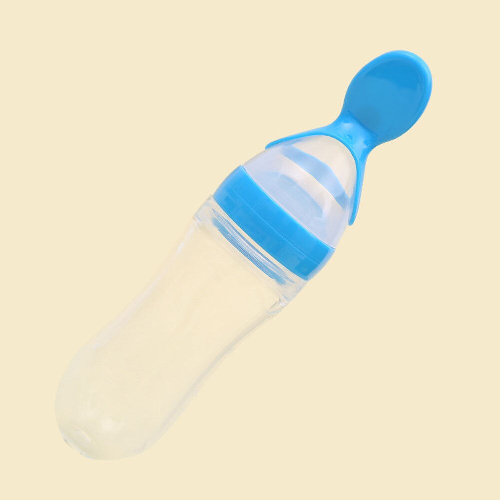 Dejlig sikkerhed spædbarn baby silikone klemme fodring med ske føder mad ris kornflaske til bedste 90ml: Blå