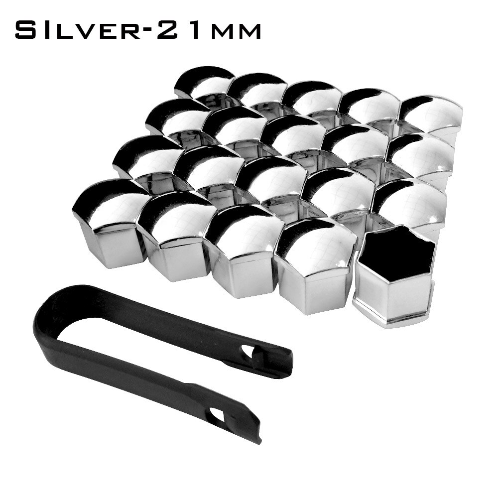 20 piezas Universal Anti-óxido 17 19 21mm cromo brillante de ABS para automóvil Trim neumático tuerca de la rueda tornillo cubierta de protección Cap accesorios de coche: Silver 21mm
