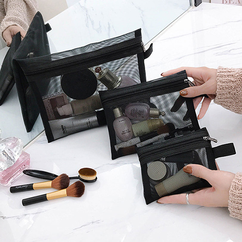 Makeup Bags Women Transparent Mesh Balck Cosmetics Case Cosmetic Brushes Tools Storage Bag Travel Toiletry Organizer Pouch
