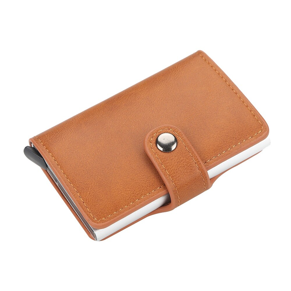 RFID Automatic Wallet Credit Card Holder Case Aluminum Alloy Anti-Degaussing Anti-Theft RFID Bank Credit Card: brown