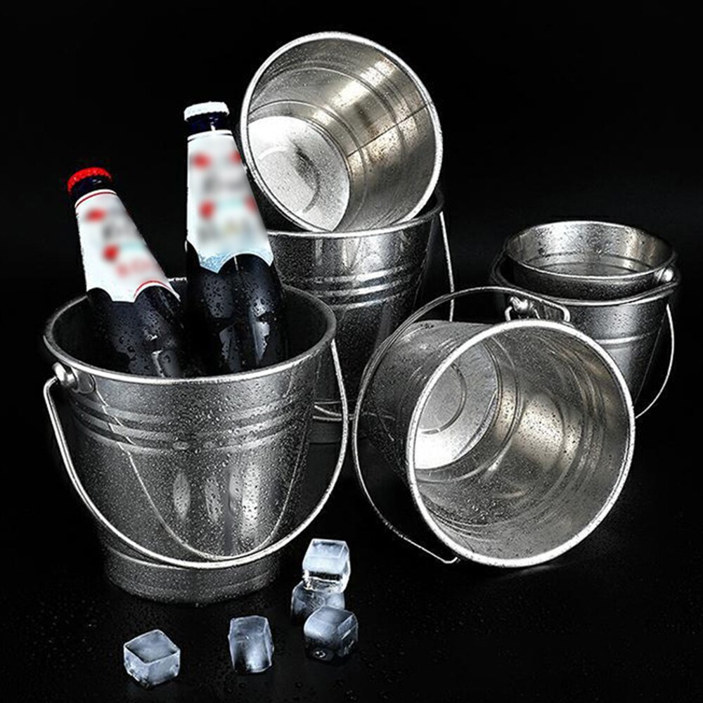 0.8L~1.3L Stainless Steel Ice Bucket Portable Ice Chiller Cooler with Handle Ice Cube Container for Champagne Beer Bucket