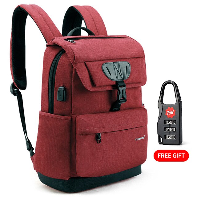 Tigernu multifuncional mochila feminina moda juventude feminino usb 15.6 polegada portátil mochila mochila mochilas para adolescentes meninas: Red