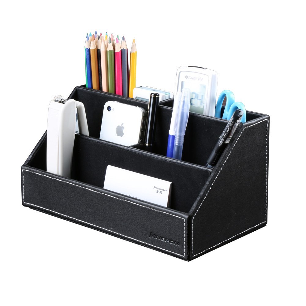 Home Office Wooden Struction Leather Multi-function Desk Stationery Organizer Storage Box, Pen,Business Name Cards,Note Paper