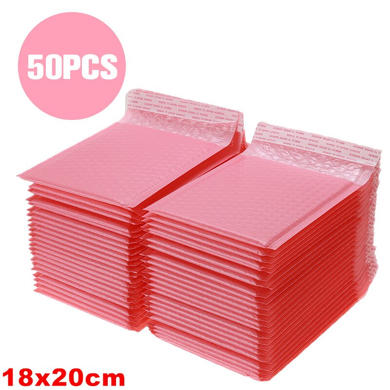 Enveloppes à bulles roses en Poly, pochettes rembourrées auto-scellantes, pour livre, Magazine, courrier, 30/50 pièces: 50Pcs 18x20cm