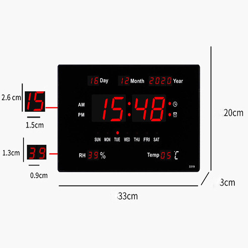 Digital Home LED Clock Temperature Humidity 24 Hours Display LED Digital Wall Clock Desktop Alarm for Kids Room