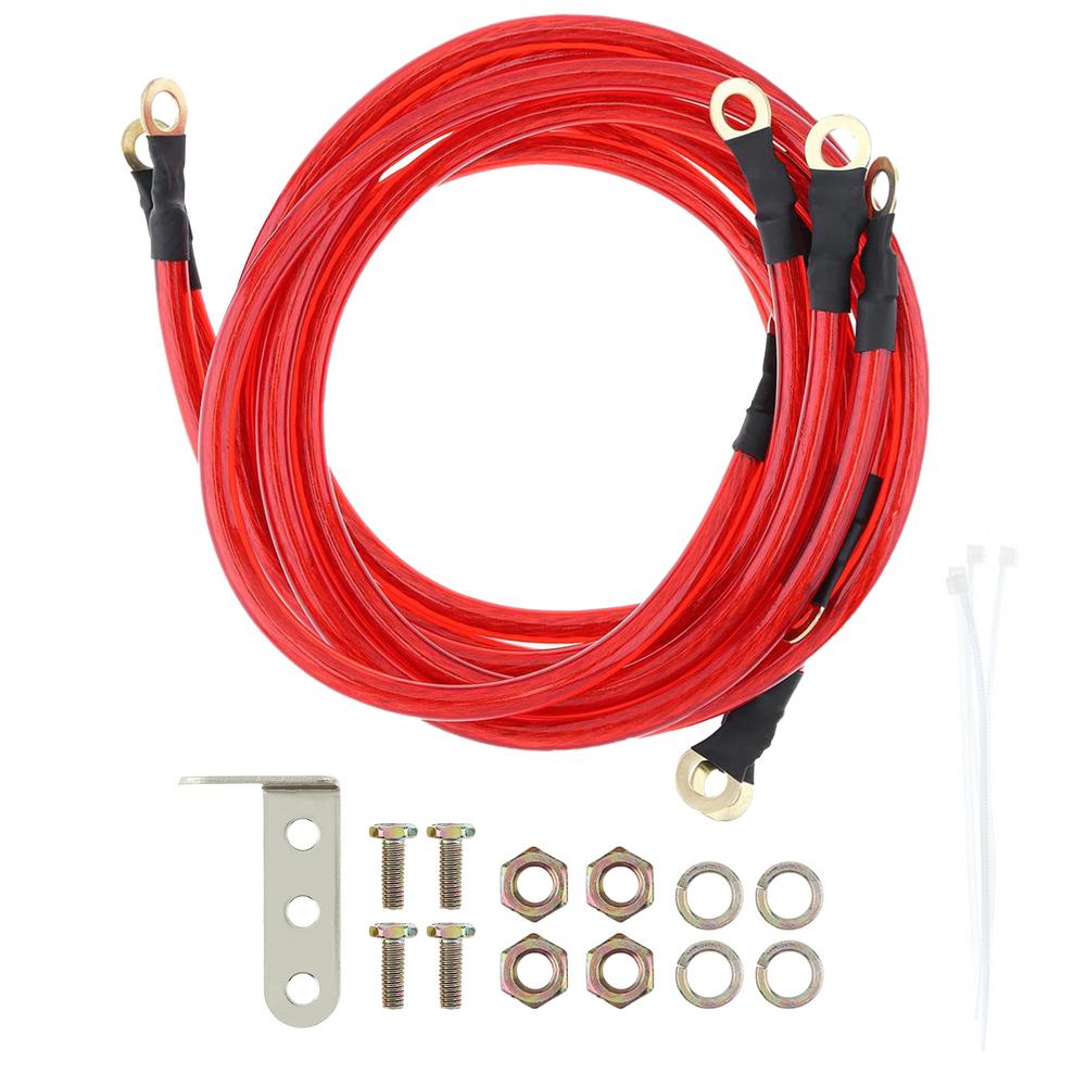 Kable uziemiające samochodowe automatyczny Wzmacniacz przewód uziemiający zestaw robić organizacji modyfikacja wysokiej wydajności zestaw przewodów akcesoria robić samochodów ciężarowych samochodu: Czerwony