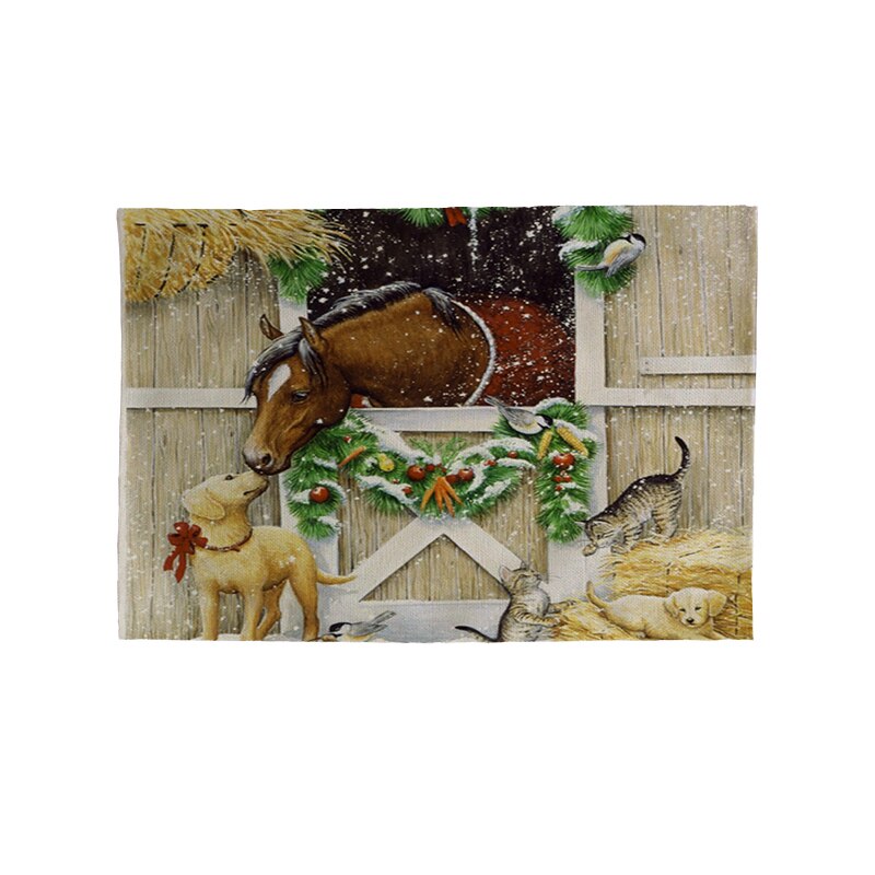 Mantel Individual navideño para gato, caballo de dibujos animados, posavasos de cocina, alfombrillas para mesa de comedor, almohadilla de lino de algodón, tapete para taza de tazón, 42x32cm, DecorCD482: CD04-4 / double face print