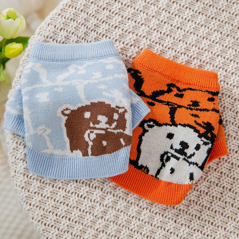 Blue Bear Dog Clothes Puppy Sweater Teddy Autumn and Winter Warm Clothes Pet Soft Pullovers Bichon Thick Clothes