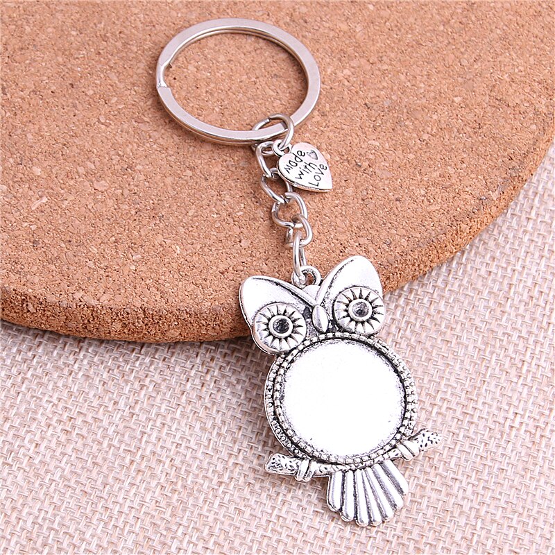 5pcs/lot Metal Key chain round owl Cabochon Setting DIY Vintage Handmade Key Chain Jewelry Making Y1004