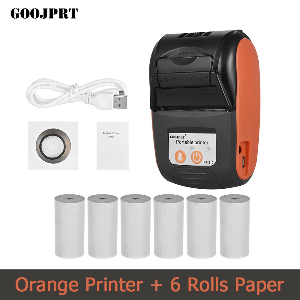 Draadloze Mini 58Mm Printer Draagbare Thermische Printer Bluetooth-Compatibele Telefoon Android Ios Pc Pocket Bill Impresoras: Orange-6 Rolls