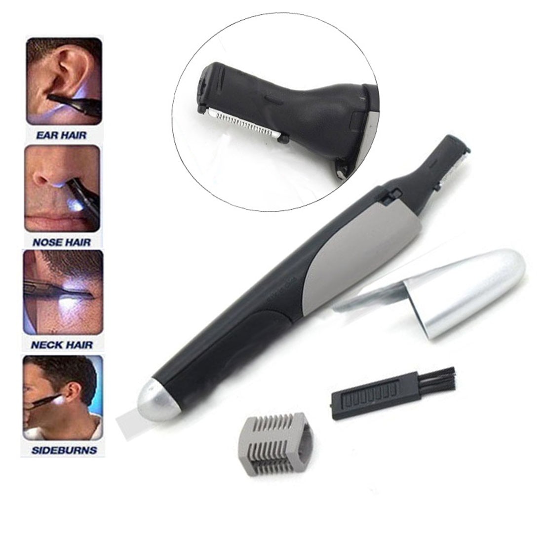 Face Sideburn Hair Trimmer Eyebrow Nose Hair Trimmer Nose Ear Hair Removal Clipper Shaver Personal Electric Built in LED Light