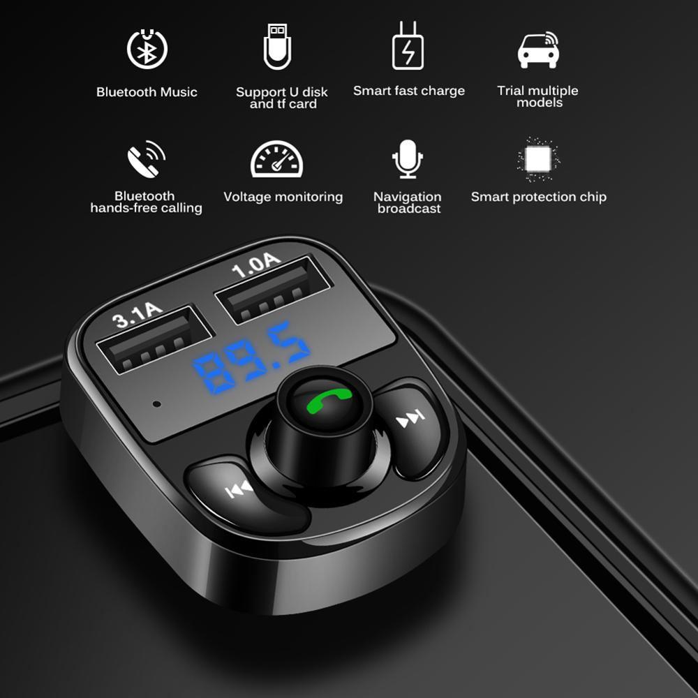 Multifunctionele Bluetooth Fm-zender Voor Auto Met Dual 3.1A Usb Opladen Poorten Handsfree Autolader Radio Ontvanger MP3