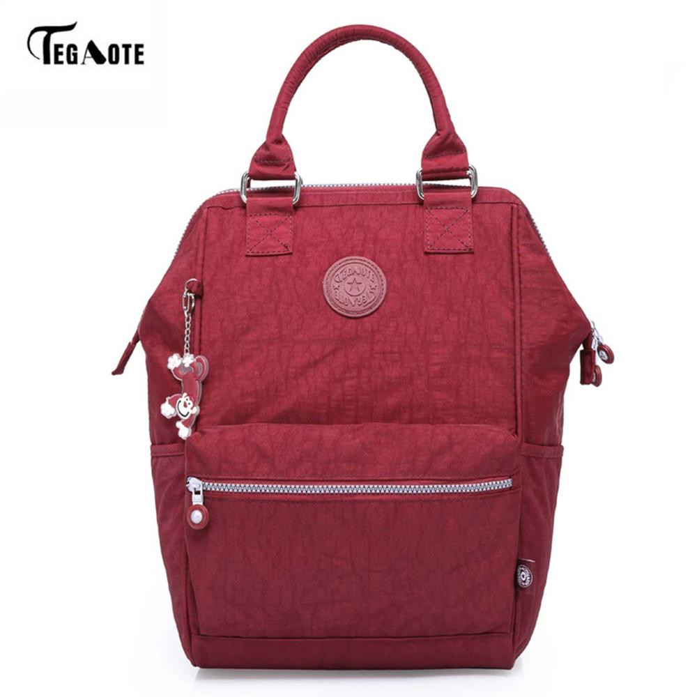 TEGAOTE Nylon Rugzak Studenten Schooltas Voor Tiener Meisjes Jongens Rugzakken Street Rugzak Laptop Rugzak Vrouwelijke: Dark red / 26CMX19CMX41CM 1609