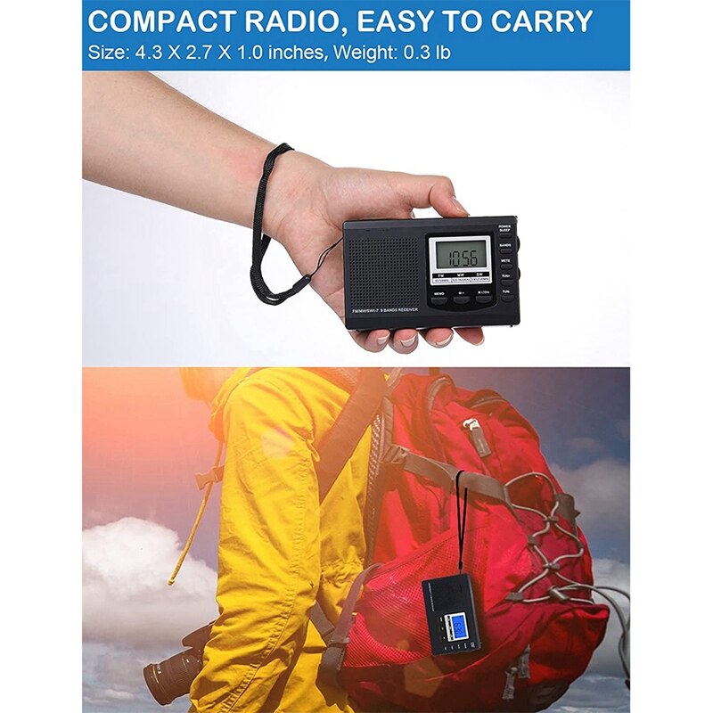 Portable AM FM Shortwave Radios,Battery Operated Clock Radio With Preset,Alarm Clock Digital Tuner With Sleep Timer