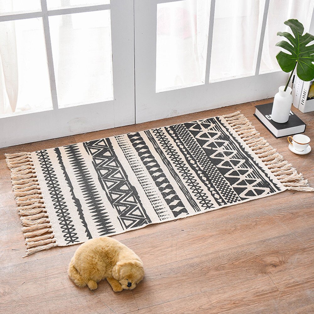 Bohemia puuvillakudotut lattiamatot tupsusolmittu painatus lattiamatot pienet lattiamatot modernit minimalistiset sängyn vieressä pienet matot: 08