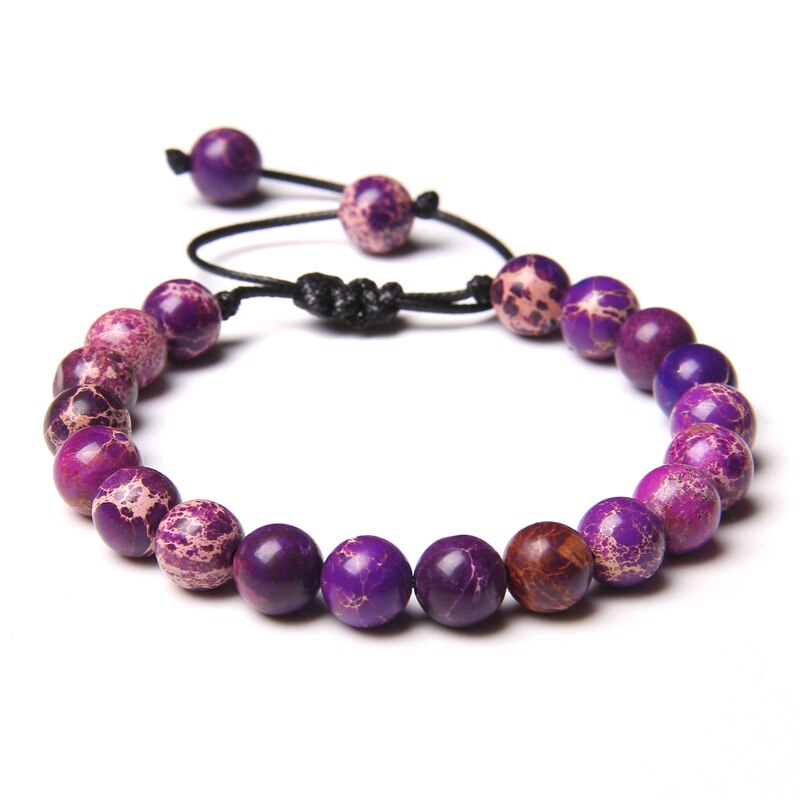 Women's purple natural stone bracelet Agates Amethysts beads Braided Bracelet Adjustable Rope length Mysterious: 4.Imperial jasper 2