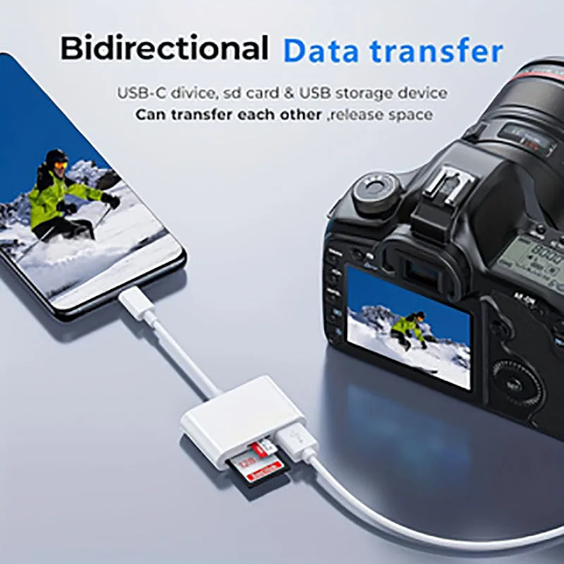 Adapter 3 w 1 typu C, Tf, Cf, Sd, czytnik kart pamięci kompatybilny z iPhone iPad Mac MacBook Laptop Android, PC i Acc