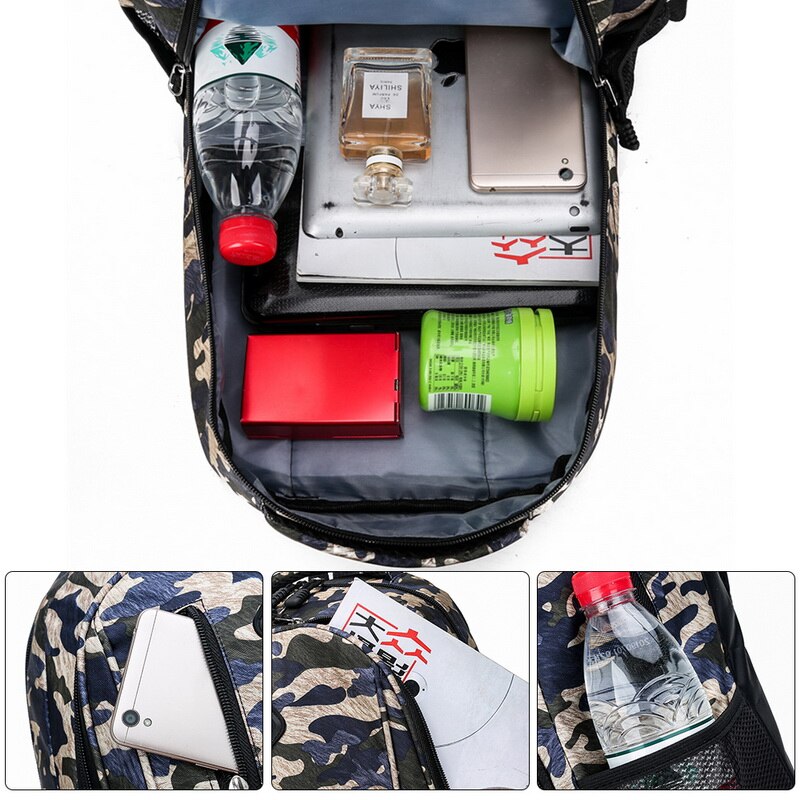 Mode Mannen Rugzakken Reis Waterdichte Rugzak Student Boek Tas Grote Capaciteit Camouflage Leisure Travel Rugzak Blauw Grijs
