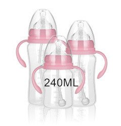 180/240/300ML Baby PP plastic Milk bottle newborn baby Anti-Slip with handle bottle Cup Water Bottle Milk Feeding Accessories: Pink-240ML