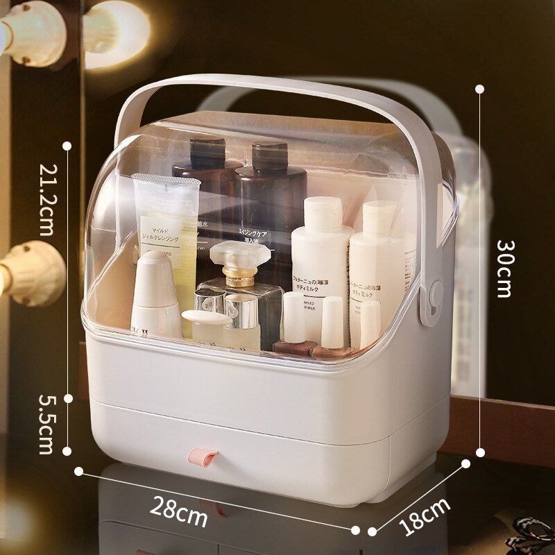 Armario de maquillaje de escritorio con pie de madera, organizador tipo cajón para baño, cosméticos, tocador de gran capacidad, caja de almacenamiento: Style 3  White 2L