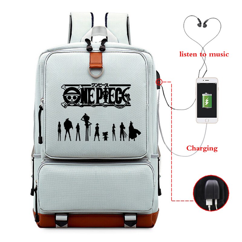 Mochila japonesa con estilo Anime de una pieza para estudiantes, morral de viaje de gran capacidad, bolsa de ordenador con carga Usb: 807U-0818-1-13