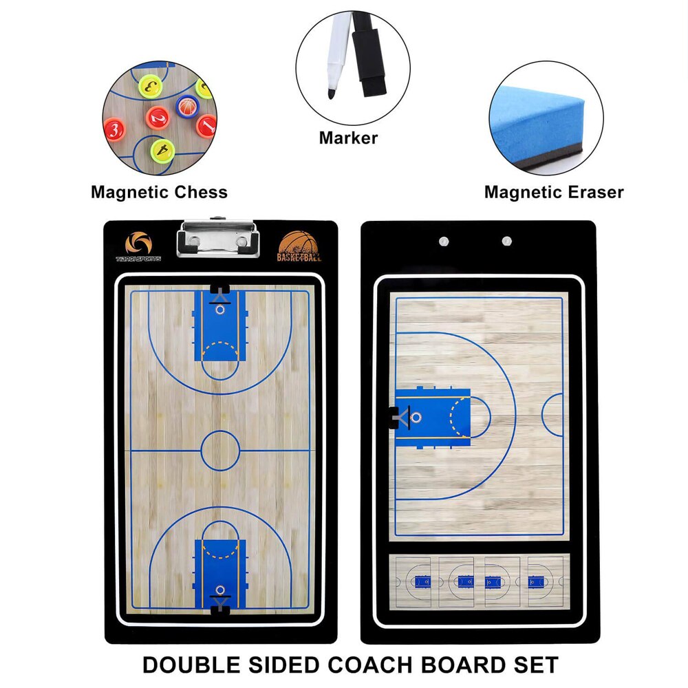 Basketball Coaching Board - Double-Sided Dry Erase with Marker - Tactical Playbook for Coaches