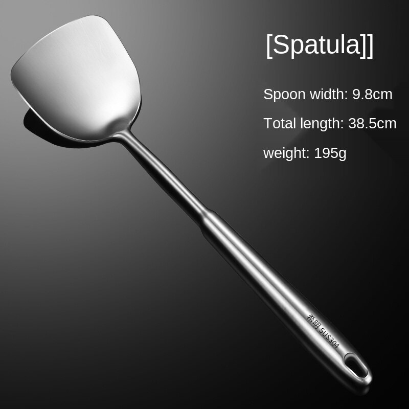 Thick 304 Stainless Steel Cooking Scraper Spatula Spatula Soup Spoon Household Kitchenware Set Full Set: Light Grey