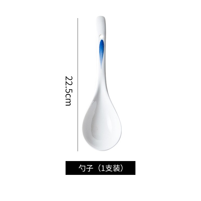 5PCS/SET Hand Drawn Japanese Ceramic Soup Spoons Environmental Protection Healthy Porcelain Household Tableware Spoons: Hand Drawn Long
