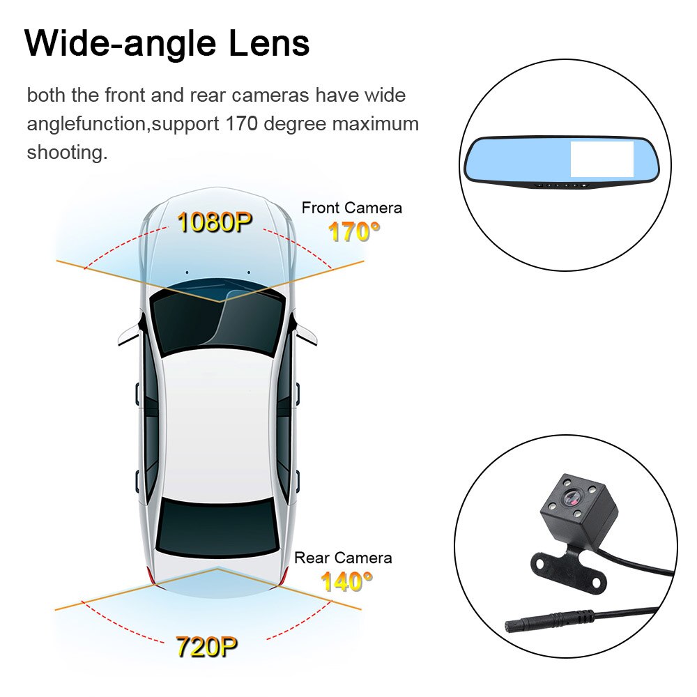 Leepee Auto Registrator Achteruitkijkspiegel Camera Dual Lens 4.3 Inch Dash Cam Omkeren Afbeelding Auto Dvr Dashcam Video Recorder