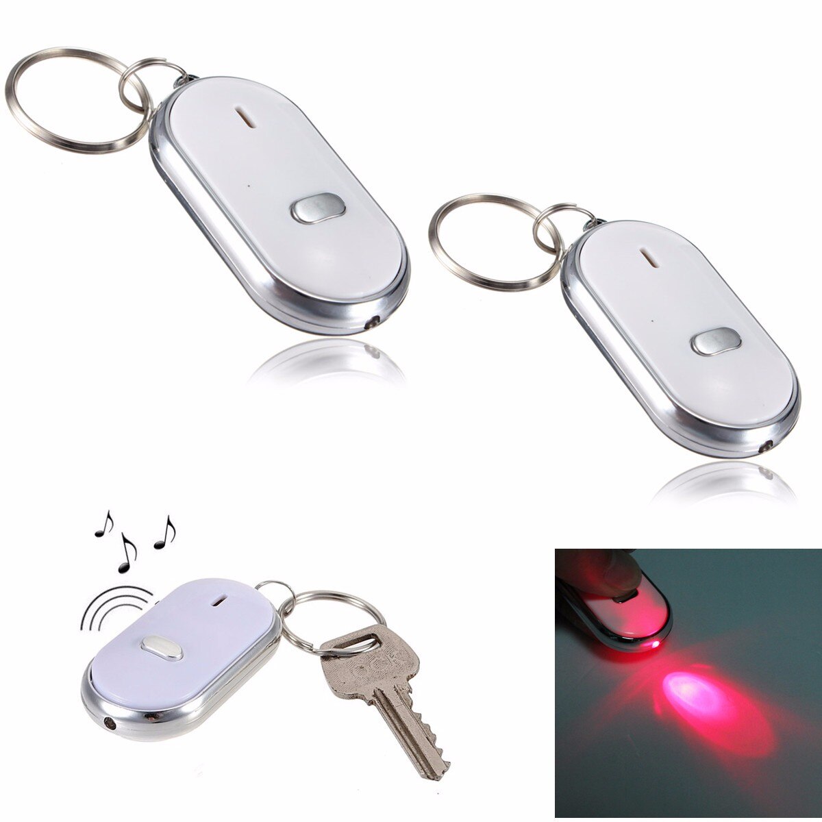 1PCs LED Light Zaklamp Remote Sound Control Lost Key Finder Locator Locator Sleutelhanger sleutelhanger Met Fluitje Claps