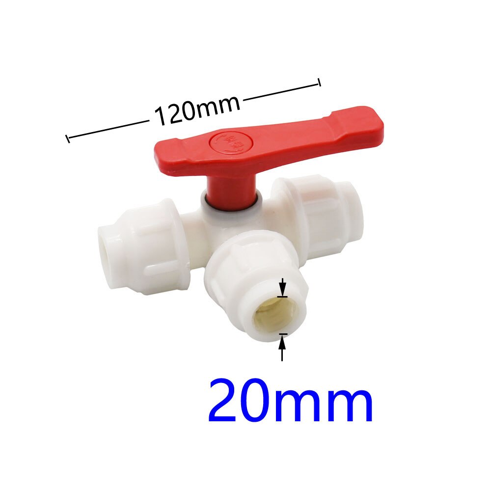 20/25/32/40/50/63mm PVC PE Water Tube Connector 3-Way Water Splitter Garden Tap Plumbing Plastic Quick Valve: 20MM