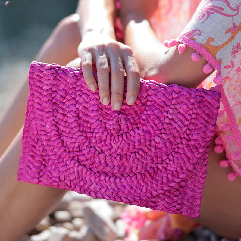 Fashionable Corn Husk Straw Bags Hand-woven Women Clutch Envelope Handbag Long Purse For Female Summer Beach Bag bolsa