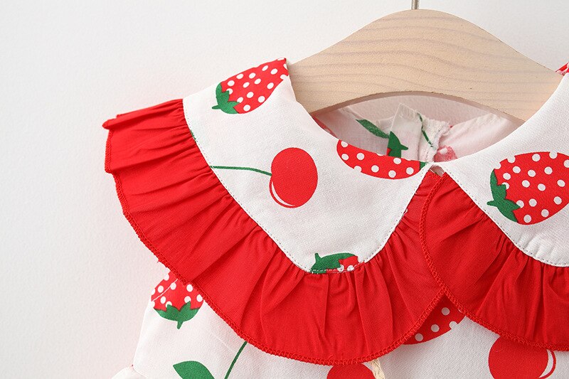 babzapleume Summer Korean Princess Dresses Infant Girl Clothes Cute Print Strawberry Sleeveless Newborn Baby Dress+Bag BC2052