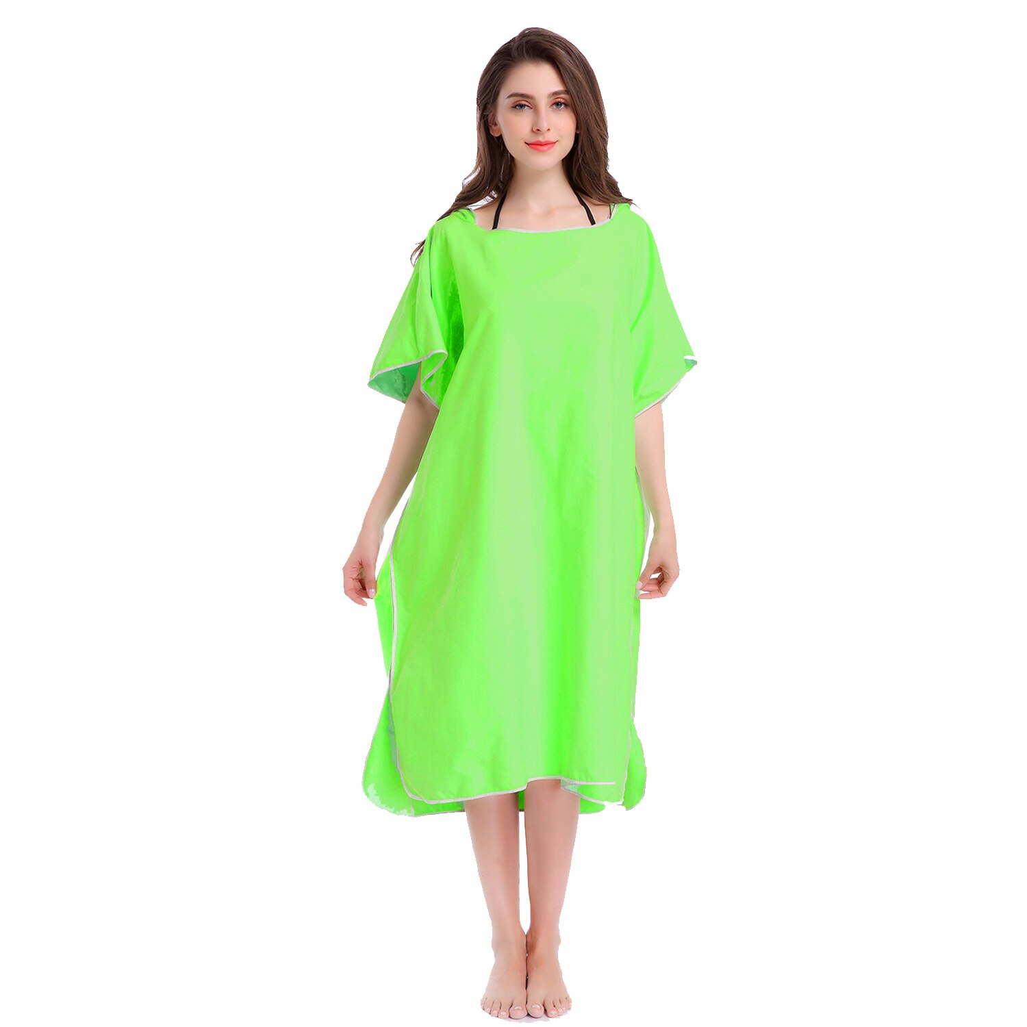 Zipsoft-albornoz con capucha para hombre y mujer, de secado rápido Toalla de microfibra, Poncho para playa y piscina, fácil de cambiar: Verde claro