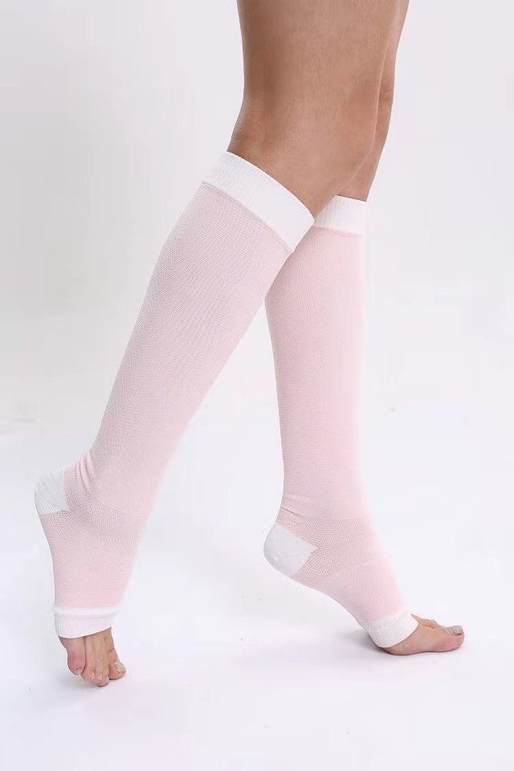 Compression Socks Calf Shaping Open Toe Knee High Stockings Compression Socks Fit For Varicose Veins Long Pressure Stockings: Pure Pink / S-M