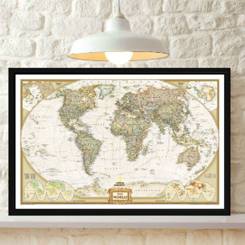 72x47cm Big Size Vintage Journal Poster Retro World Globe Poster Decoration For Office School Maps World Map On The Wall
