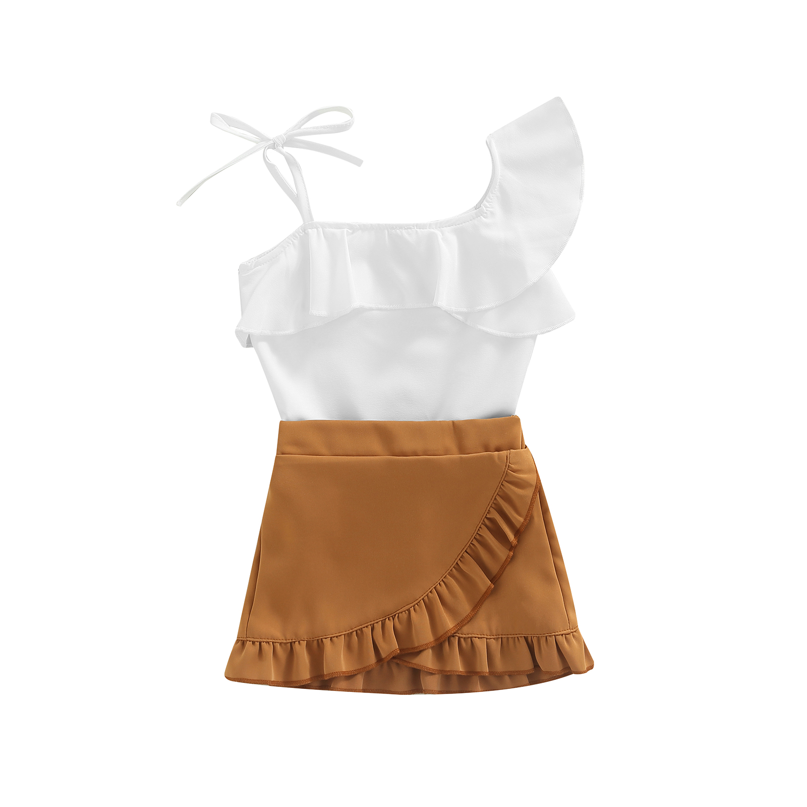 Set di vestiti estivi per bambina per bambini, gilet senza maniche increspato + minigonna a trapezio in vita elastica 1-6T