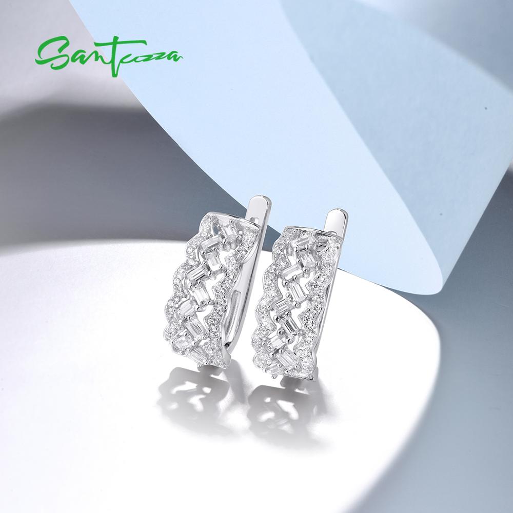 Santuzza Zilveren Oorbellen Voor Vrouwen 925 Sterling Zilver Stud Oorbellen Mousserende Witte Zirconia Brincos Trendy Fine Jewelry