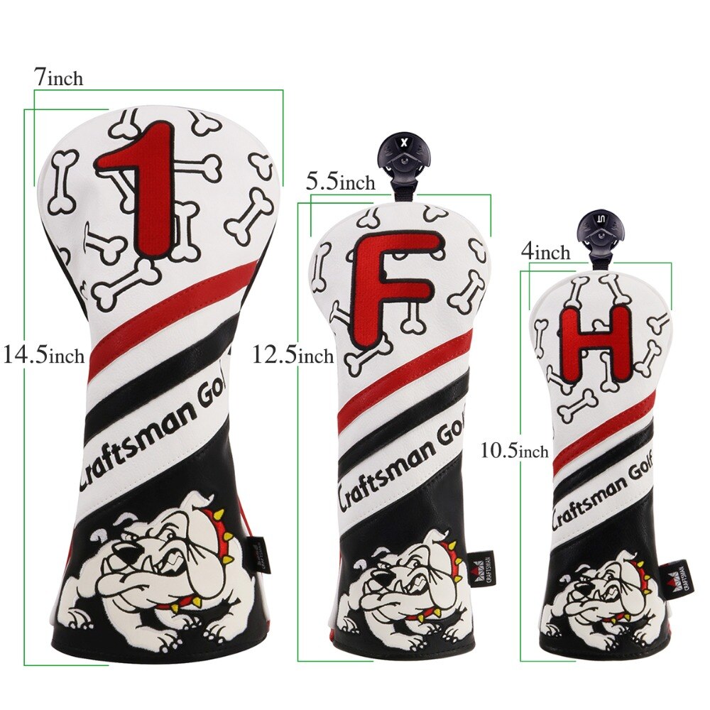 Craftsman Golf Wood Head Covers Headcover Bulldog Driver / Fairway / Hybrid Driver FW UT Headcovers Black