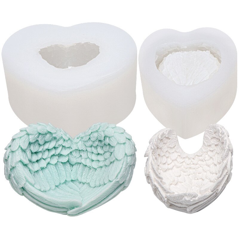 Molde de portavelas con forma de corazón y alas de Ángel, bricolaje, para aromaterapia, yeso, Fondant, pastel, manualidades de arcilla y jabón