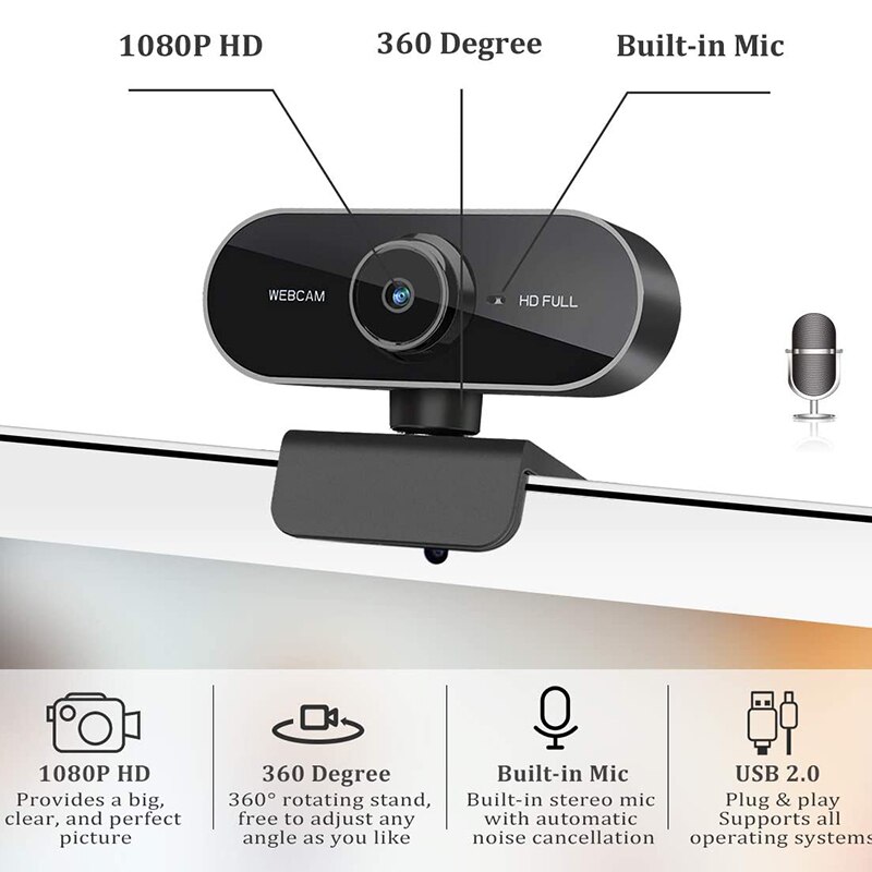 1080P Webcam con Microfono-HD Webcam per il computer, il computer Portatile, PC- USB Della Macchina Fotografica per il video di Chiamata di Registrazione di Videoconferenza