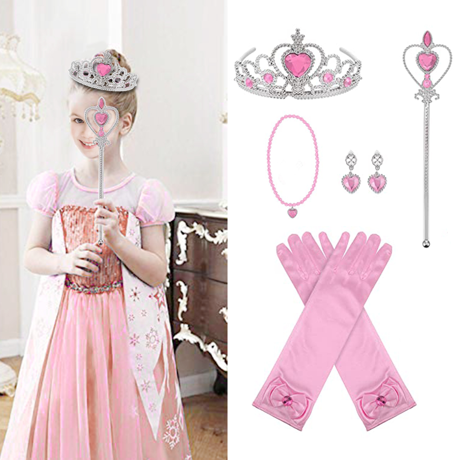 Prinses Dress Up Accessoriesprincess Dress Up Party Accessoires Prinses Kroon Handschoenen Wand Ketting Oorbellen Pretend Play Real