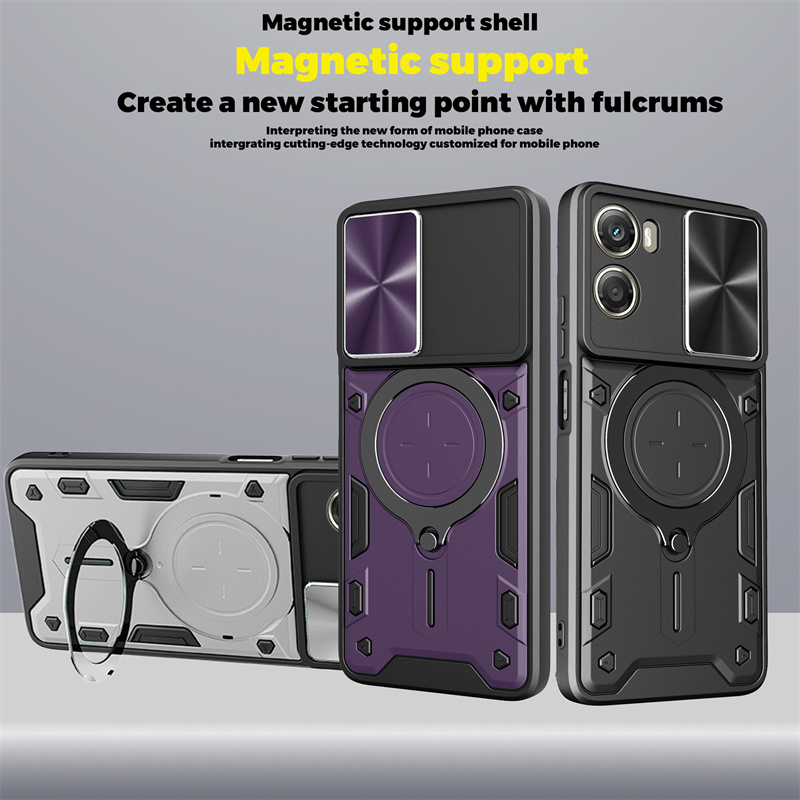 Voor Moto G86 G56 G06 Power Case Shockproof Armor Slide Camera Bescherm Back Cover voor Motorola G86 56, magnetische Ring Houder Cover