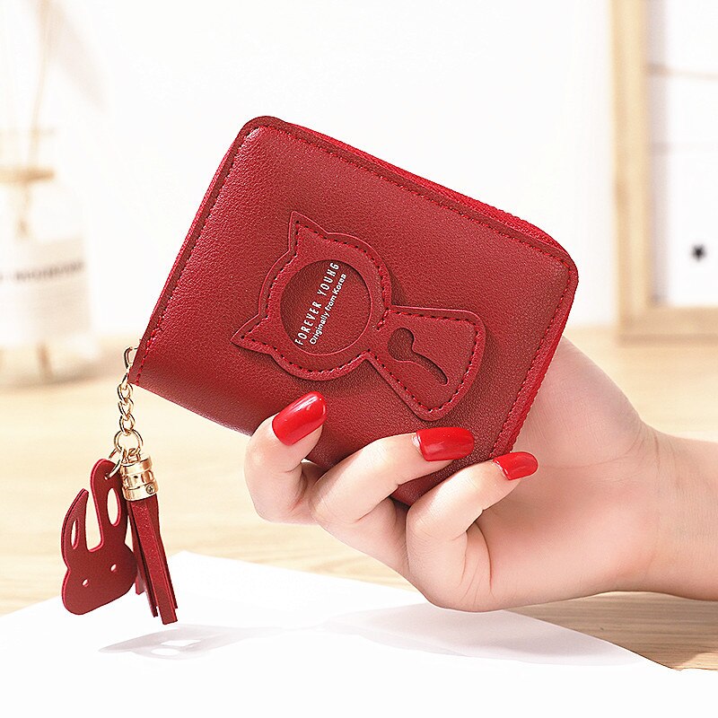 Women Wallet PU Leather Card Holder Coin Purses Zipper Long Female Wallet Cat Applique Cellphone Bag Lady: S1