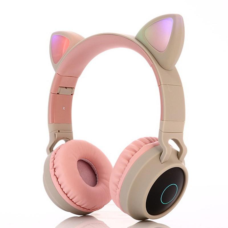 BT028C Bluetooth 5.0 casque sans fil pliable LED oreille Flash mignon rose écouteurs avec Microphone mains libres pour: Flesh Pink