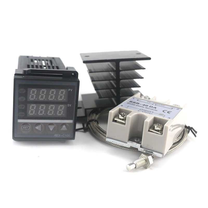 Dual PID TEMPERATUURREGELAAR Kit SSR Output REX-C100 Digitale Thermostaat 220 V AC met SSR-40DA Koellichaam 2 m K Sonde