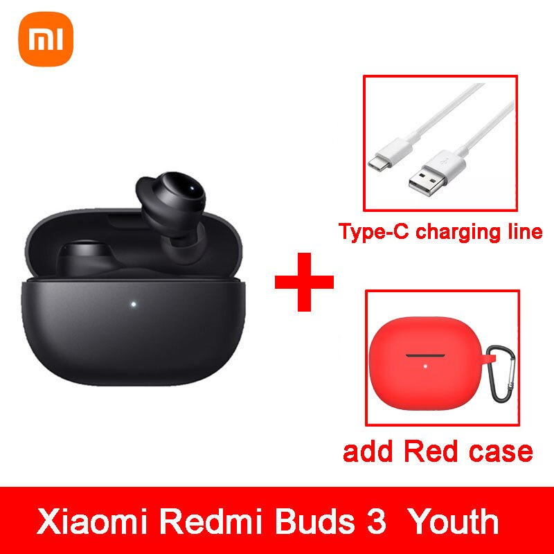 Xiaomi Redmi Knoppen 3 Jeugd Lite Edition Bluetooth 5.2 Koptelefoon Tws Echte Draadloze Headset Touch Control Ruisonderdrukking: add Red case