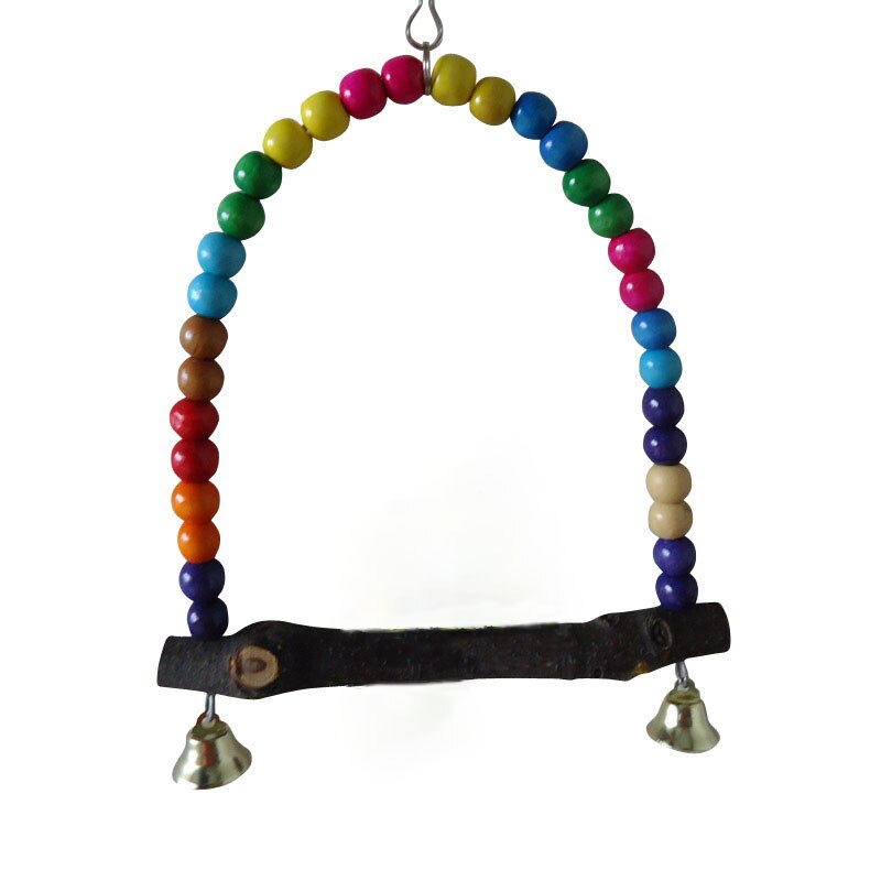 Bird Training Toys Parrot Swing Stand Natural Wooden Bird Cage Accessories Perch Hanging Swing Colorful Beads Bells Pet Supplies: Solid wood color