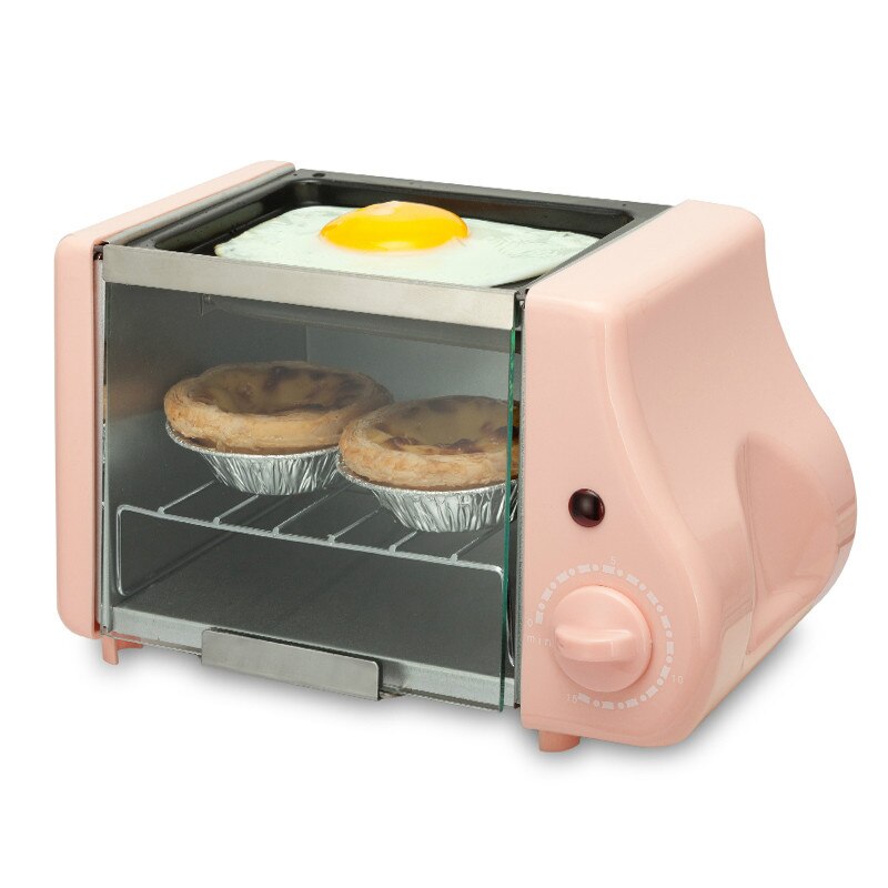 Mini tostadora eléctrica 2 en 1 para repostería, horno, parrilla, huevos fritos, sartén, máquina de desayuno, tostadora de pan